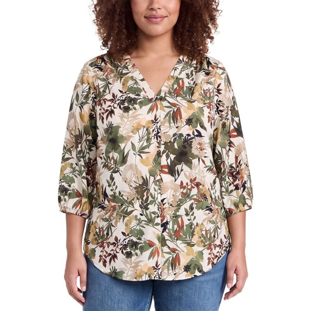 Jones New York Womens  Plus Pleat Front Blouse, Green